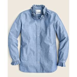 J Crew Classic Fit Ruffle Chambray Shirt NWT